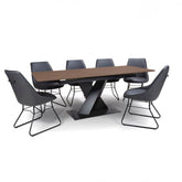 Modern walnut effect dining table with cross-leg base and smart extending top. Extends 160–200cm. Stylish, heat and scratch-resistant design.